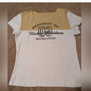 Vintage Authentic Harley-Davidson® Gold & White Tee & Rhinestones